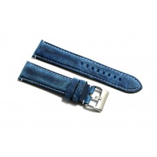 Cinturino orologio pelle kudu antichizzato imbottito blu 24mm scamosciato