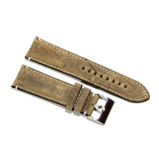 Cinturino orologio pelle kudu antichizzato imbottito kaki 24mm scamosciato