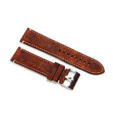 Cinturino orologio pelle kudu antichizzato imbottito rosso mattone 24mm scamosciato
