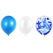 kit 8 palloncini in lattice 3 pezzi con coriandoli blu 3 pezzi perlati blu 2 pezzi perlati bianchi palloncino