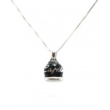 Collana Capri con pendente campanella smaltata nero 2cm argento puro 925 campana