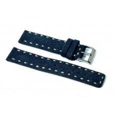 Cinturino orologio tessuto canvas blu cuciture corda fondo pelle ansa 18mm 