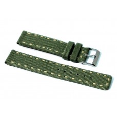 Cinturino orologio tessuto canvas verde cuciture corda fondo pelle ansa 18mm 