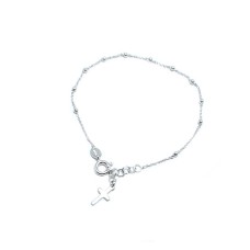 Bracciale 17-19cm regolabile argento puro 925 sfere pallini rosario unisex