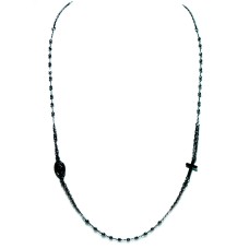 Collana rosario 48cm madonna croce argento puro 925 nero girocollo