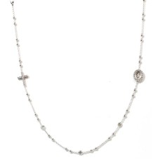 Collana rosario 48cm madonna croce argento puro 925 zirconi bianchi brillanti