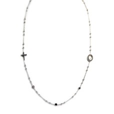 Collana rosario 48cm madonna croce argento puro 925 zirconi neri brillanti