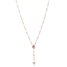 Collana rosario 50cm madonna croce argento rosè puro 925 zirconi bianchi brillanti