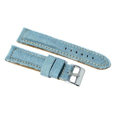 Cinturino per orologio azzurro tessuto jeans cordura pelle 18mm imbottito 7mm