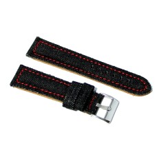 Cinturino per orologio nero/rosso tessuto jeans cordura pelle ansa 18mm imbottito 7mm