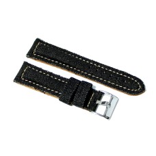 Cinturino per orologio nero tessuto jeans cordura pelle 18mm imbottito 7mm