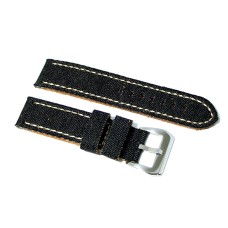 Cinturino per orologio nero tessuto jeans vintage cordura pelle ansa 18mm 