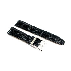 Cinturino orologio in pelle stampa coccodrillo nero compatibile swatch 17mm watch strap image