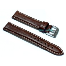 Cinturino orologio vera pelle liscia cuciture bianche semimbottito marrone 18mm image